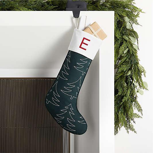 Green Linen-Cotton Blend Embroidered Tree Christmas Stocking