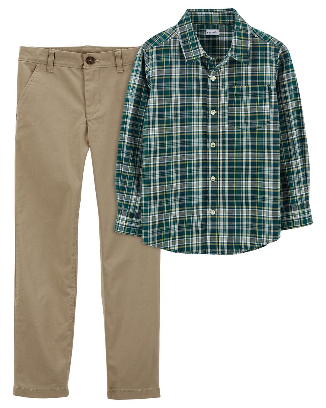 Kid 2-Piece Button-Front Shirt & Pant Set