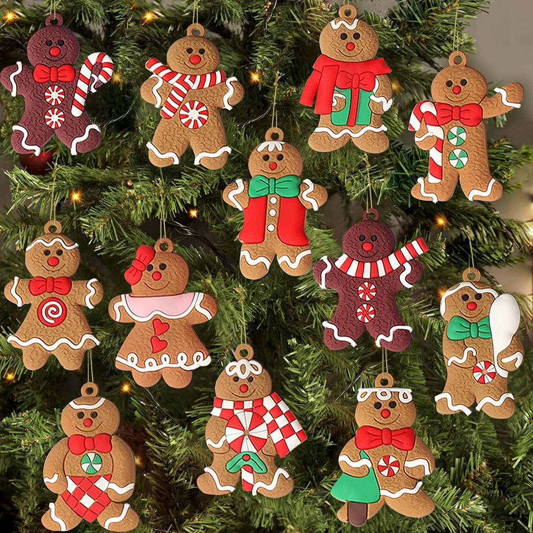 12 Pack Gingerbread Man Ornaments for Christmas Tree Decorations