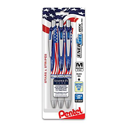 EnerGel™ RTX Retractable Liquid Gel Pens, Semper Fi Fund, Medium Point, 0.7 mm, Flag Barrel, Black Ink, Pack Of 3