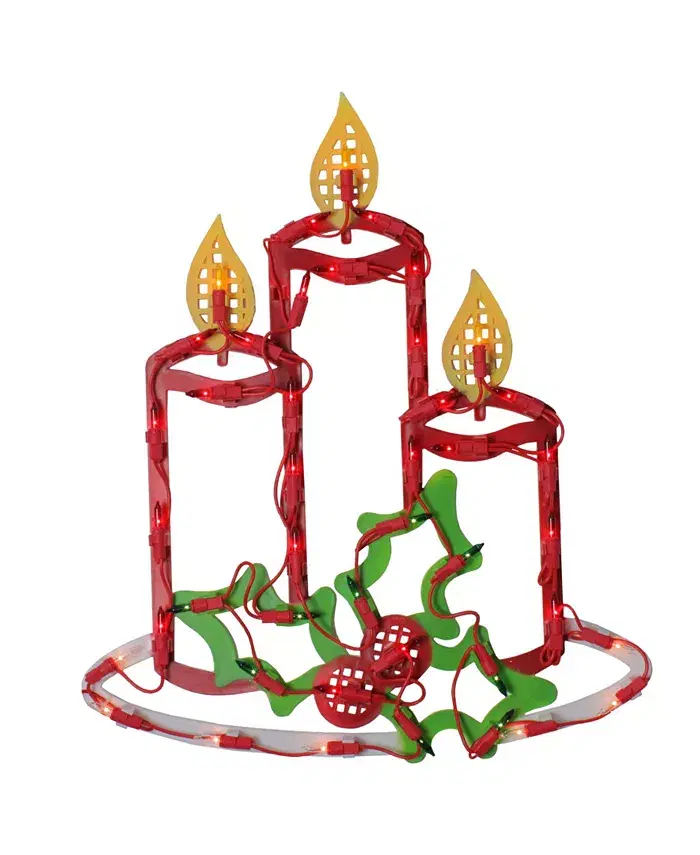 Lighted Candles with Holly and Berry Christmas Window Silhouette