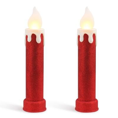 Mr. Christmas LED Blow Mold Retro Metallic Candle Outdoor Christmas Decoration, Set of 2, Red