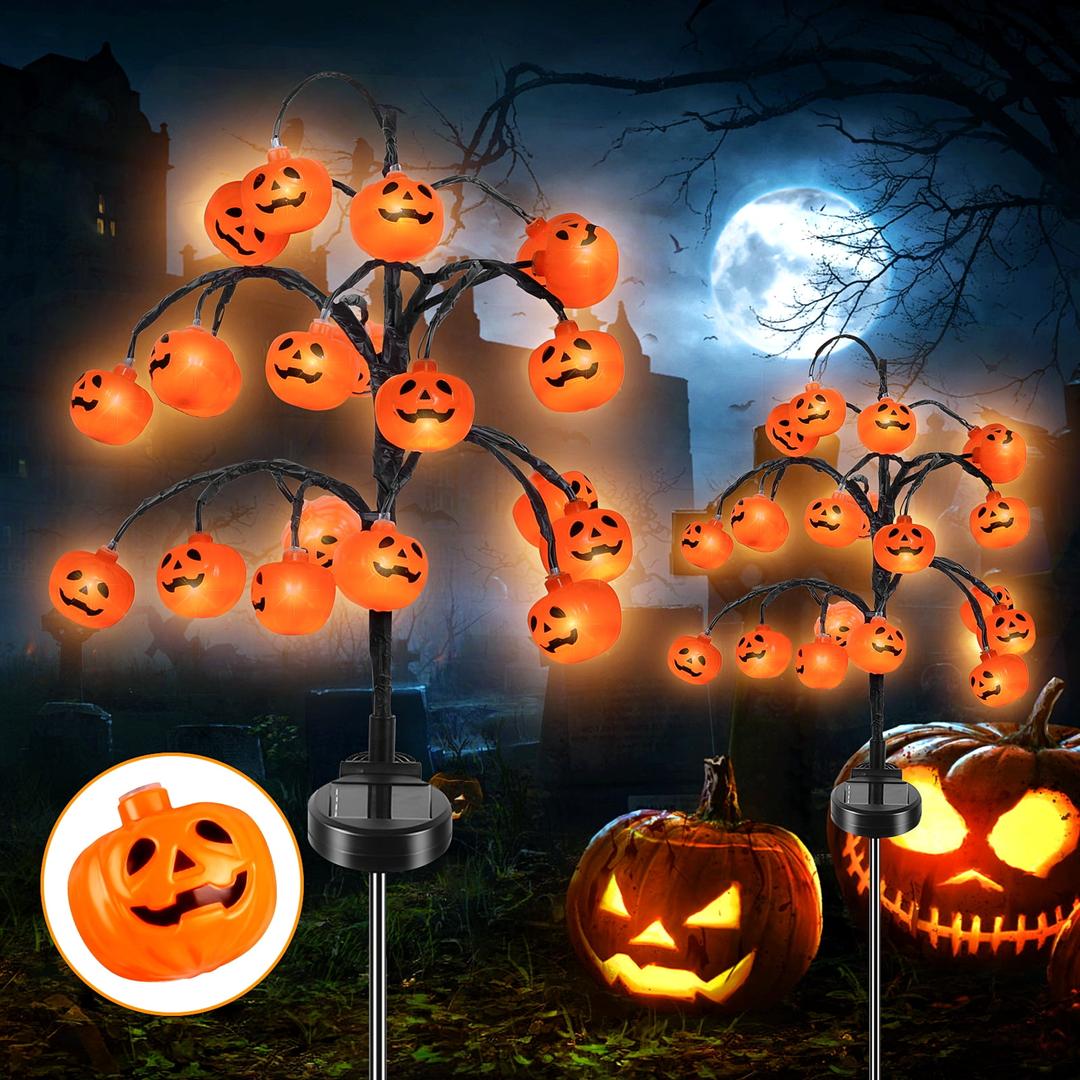 Qoosea 2 Packs 40LEDs Solar Halloween Pumpkin Stake Lights, 2 Modes Halloween Pumpkin Lights for Outdoor Halloween Decorations, Waterproof Solar Halloween Lights Stakes for Garden Yard Pathway Qoosea 2 Packs 40LEDs Solar Halloween Pumpkin Stake Lights, 2 Modes Halloween Pumpkin Lights for Outdoor Halloween Decorations, Waterproof Solar Halloween Lights Stakes for Garden Yard Pathway